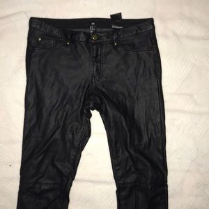 H&M faux leather pants with felt fabric inside